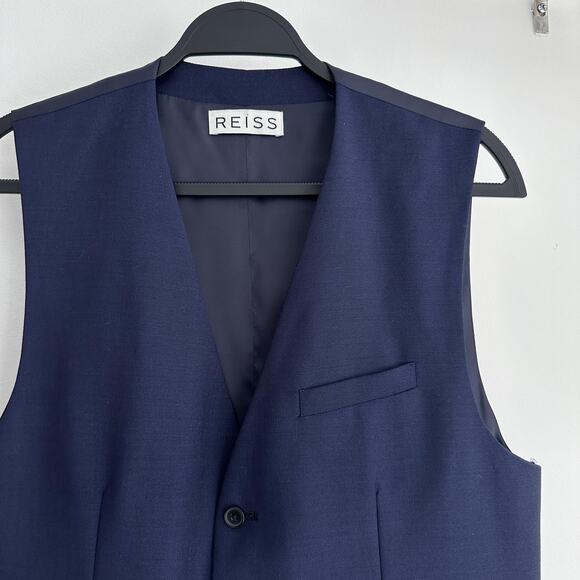 Reiss Suit Jacket Vest Set 2 Piece Mens 38 Navy Blue Duke Wool Mohair Formal - Picture 5 of 16